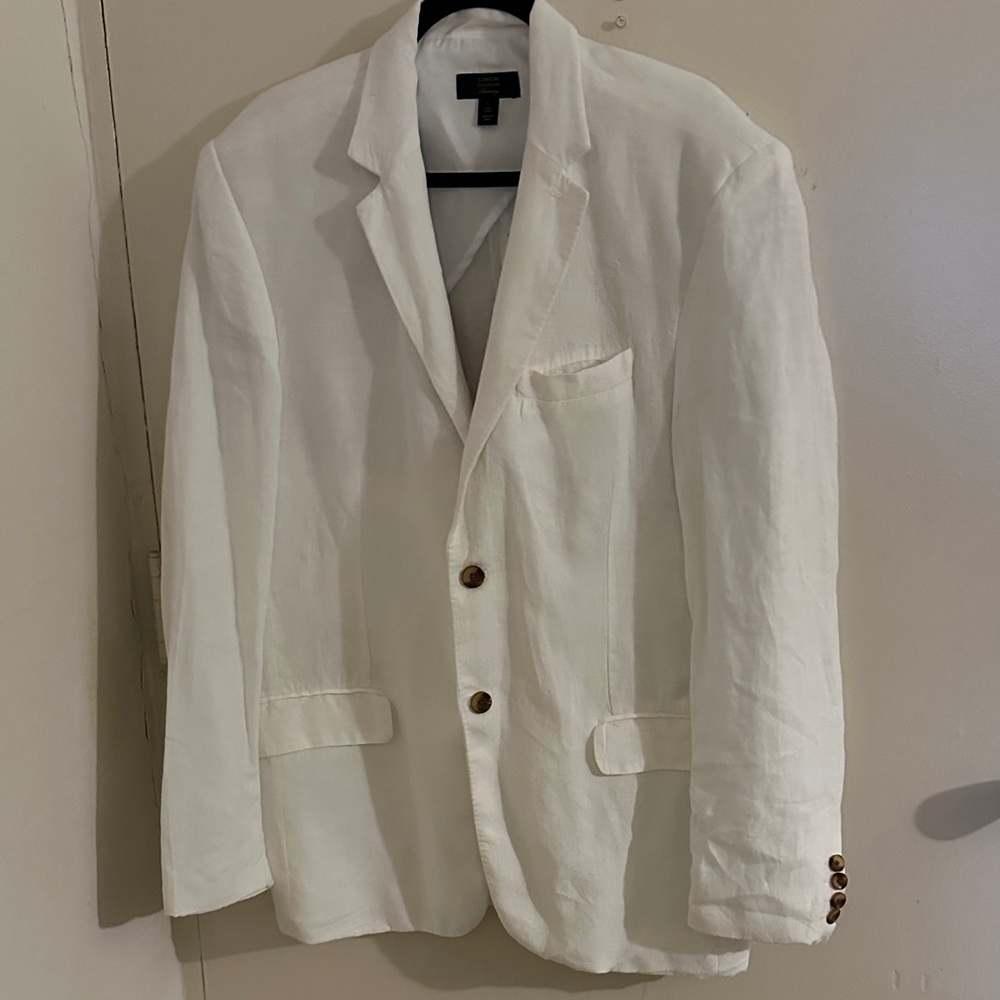 Club Room Luxury White Linen Blazer with Brown Buttons. Wedding, Resort,Vacation